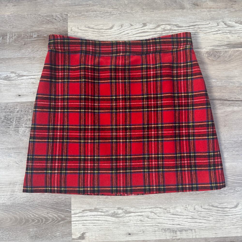 J.Crew Red Tartan Plaid Wool Mini Skirt Dark Academia Preppy Holiday Fall 16